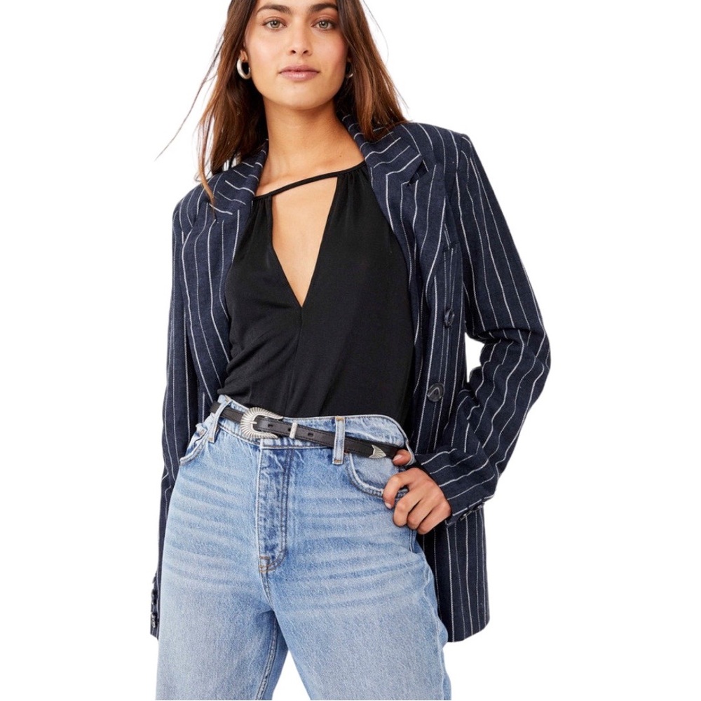 NWT Free People Kaya Keyhole Bodysuit in Black Size S